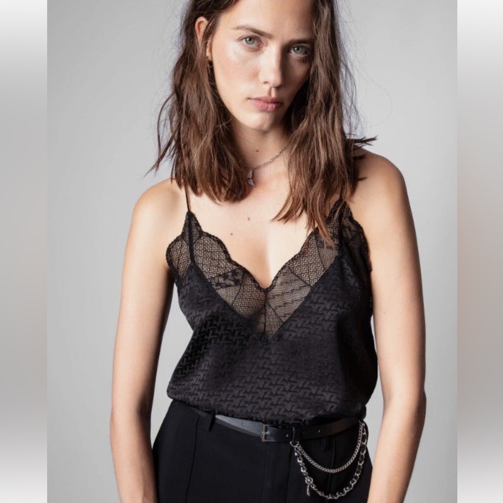 Zadig & Voltaire NEW olive velvet Lace Camisole tank